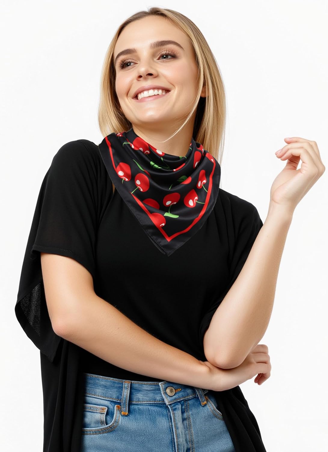 CHLINS 27.5” Cherry Square Head Scarf Hair Scarf for Women's Hair Silk Bandana Head Wrap for Sleeping & Handbags Accessories