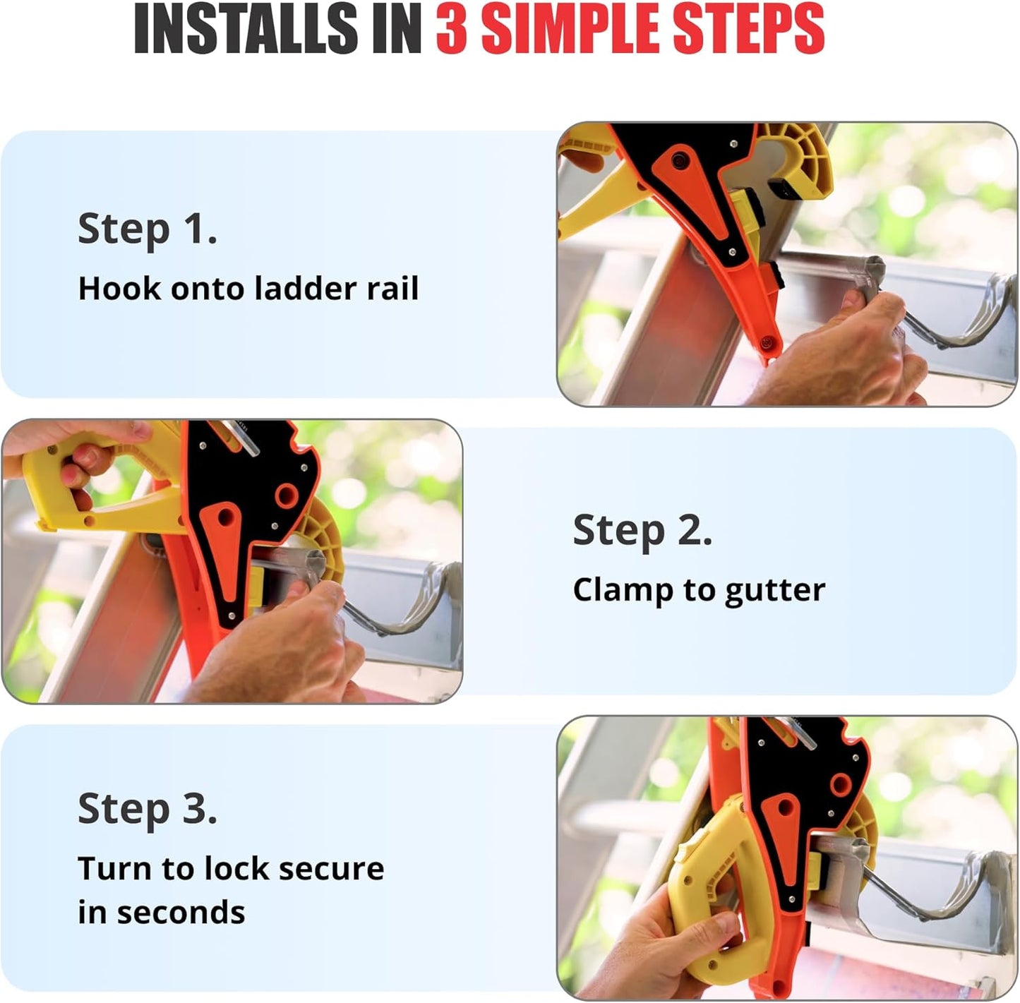 Lock Jaw Roof Ladder Stabilizer Hook for Gutter - Standoff in 5 Seconds with Slide-Lock Security - Prevent Aluminum Ladders Top Movement & Falls - Award-Winning Extension Ladder Accessories for Roof
