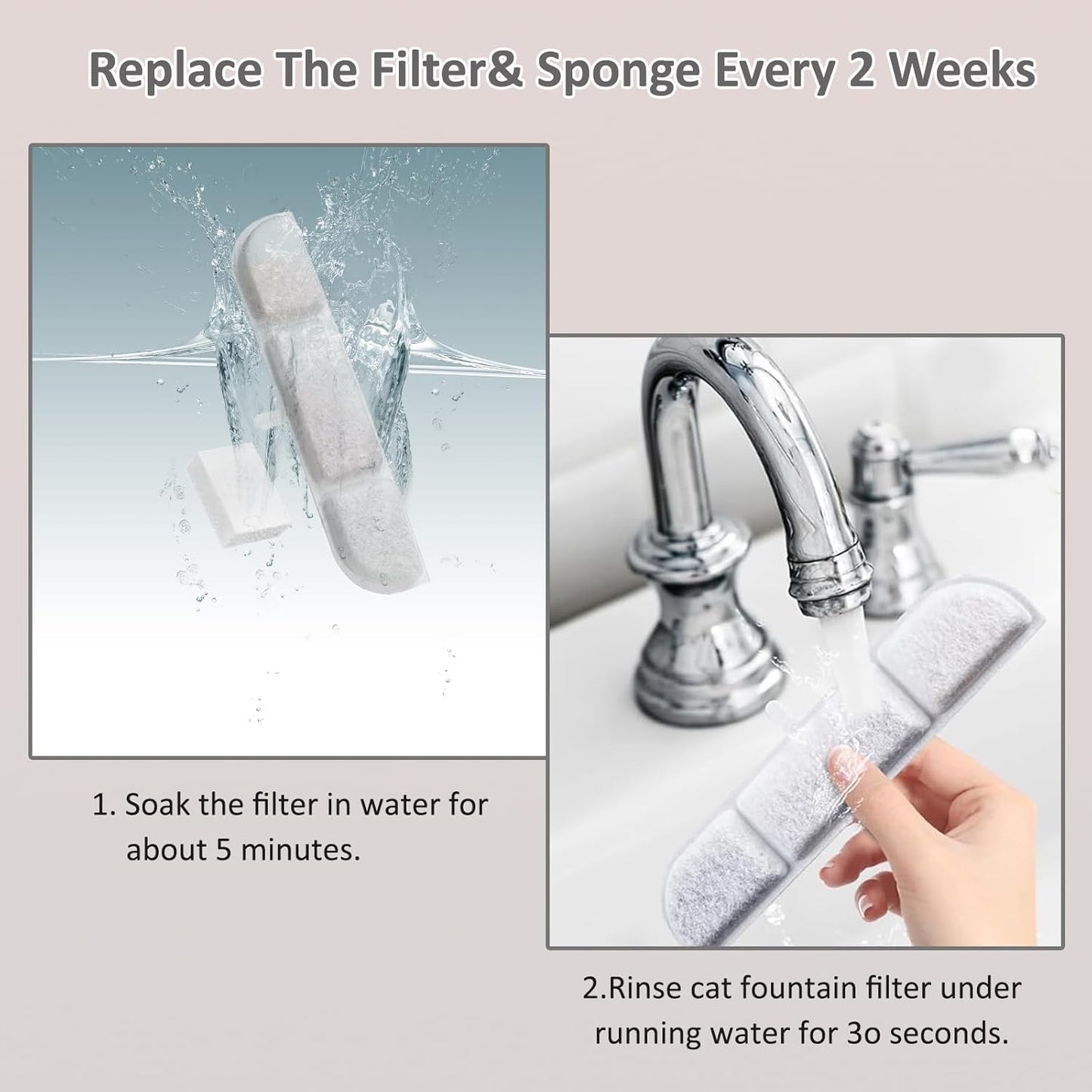 16 Packs Replacement Filters Compatible with Fursink Pet Water Fountain, Filter Replacement for Downy Paws 84oz/2.5L Wireless Cat Water Fountain DPWFP6 with 16 Pump Sponges and 1 Hard Brush