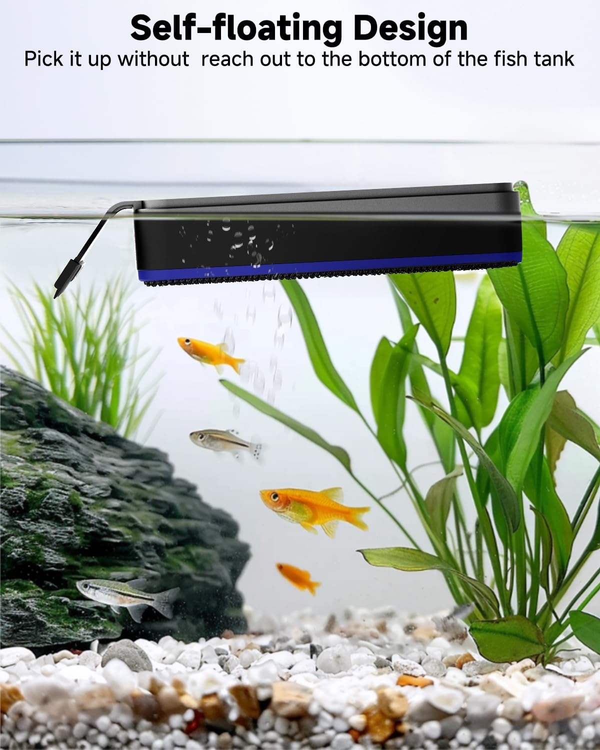 AQQA Magnetic Aquarium Fish Tank Glass Cleaner, Dual-Blades Algae Scraper Glass Cleaner Scrubber, Double Side Floating Aquarium Magnetic Brush for 0.2-0.4 Inch Thick Glass Aquariums Tank (M)