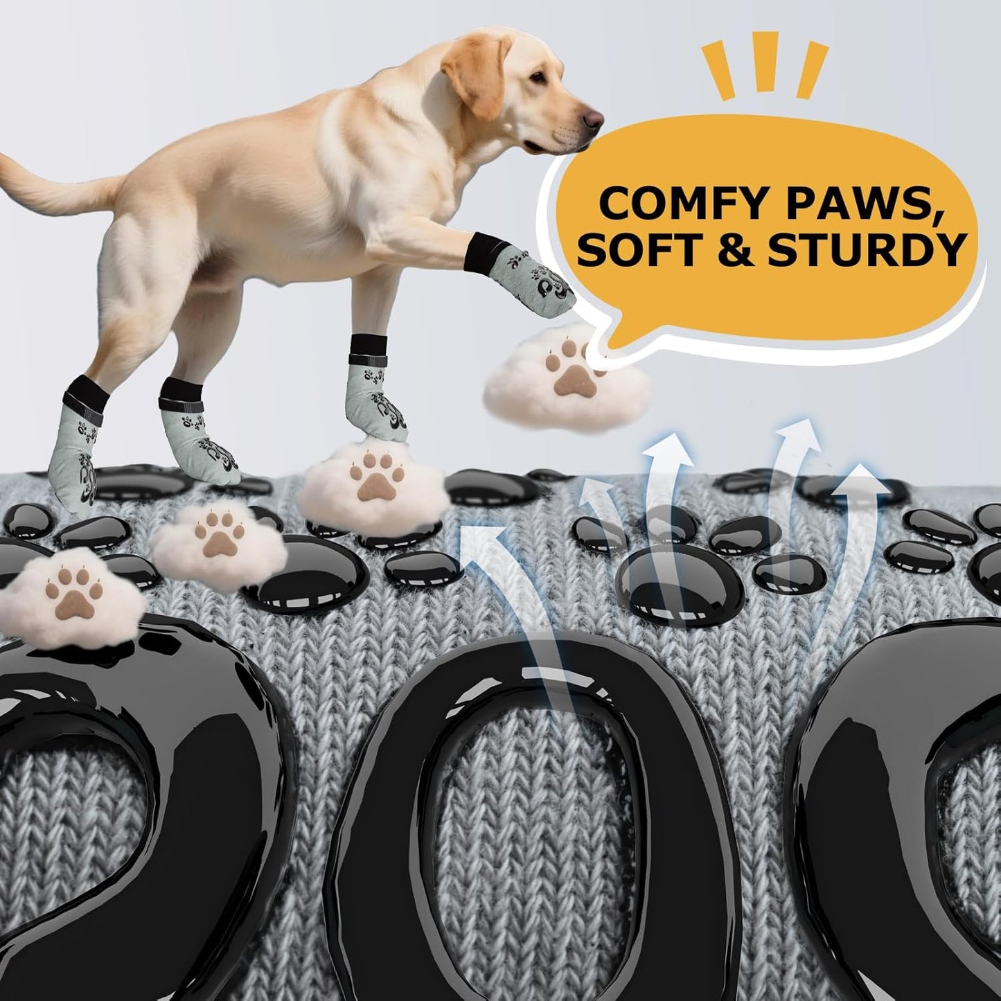 Anti Slip Dog Socks to Prevent Licking Paws - Double Side Paw Covers Dogs Grip Sock for Hardwood Floors, No Twist Dog Booties Grippy Socks for Small Medium Large Senior Dogs, Light Grey and Black, L