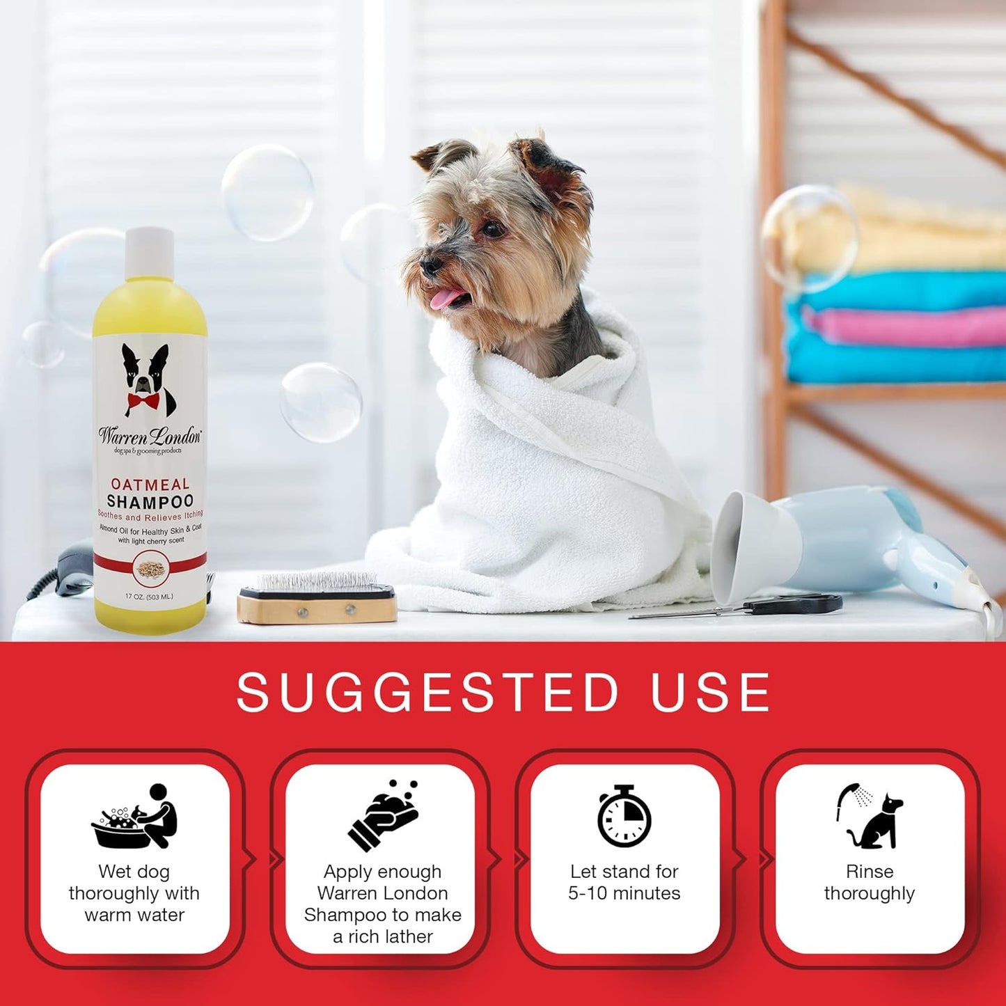 Warren London Oatmeal Dog Shampoo - Fast Itch Relief for Dry, Sensitive, & Irritated Skin - Infused with Vitamins & Neem Oil - Made in USA - 1 Gallon