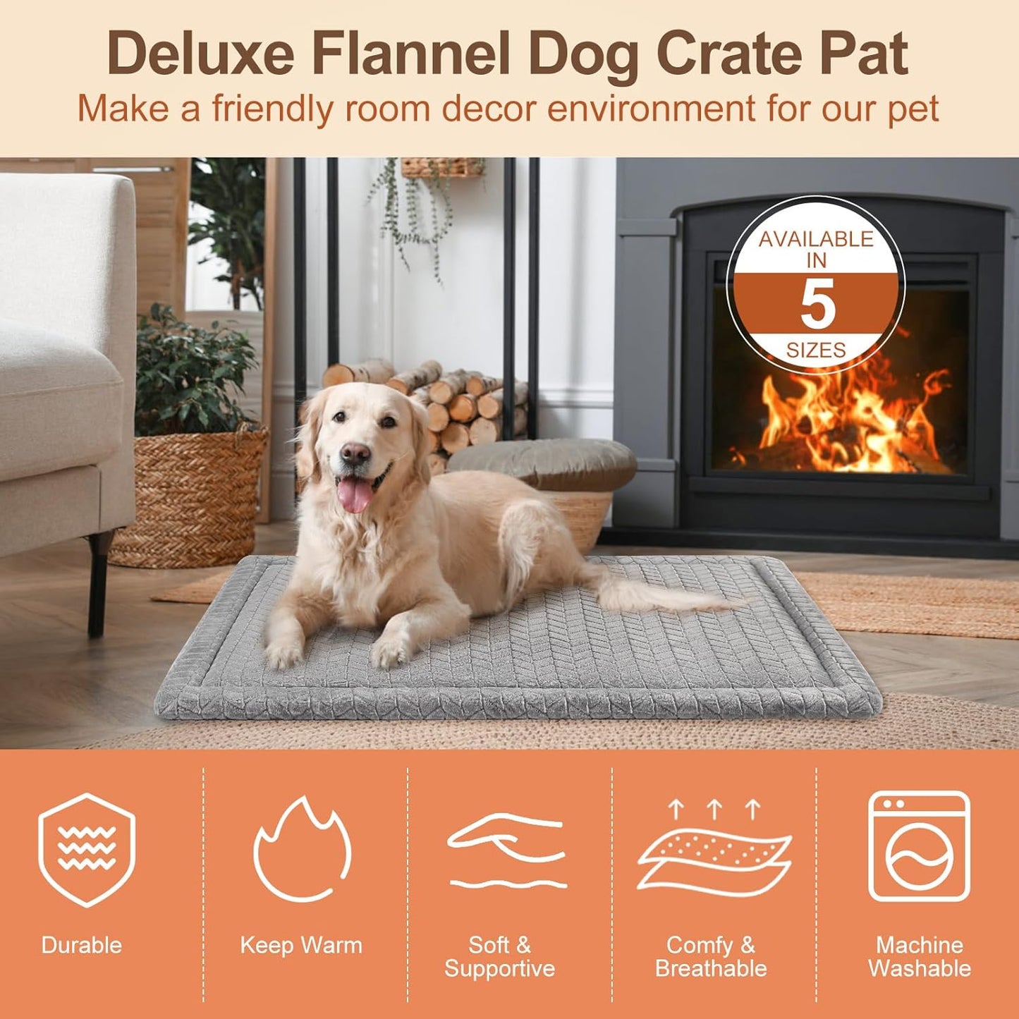 BEAUTYZOO Dog Bed Crate Pad 42 x 28 inch, Washable Dog Crate Mat for X-Large Sized Dogs, Anti-Slip Pet Crate Bed Kennel Pad, Durable Cozy Puppy Sleeping Mat Rectangle Mattress, Grey