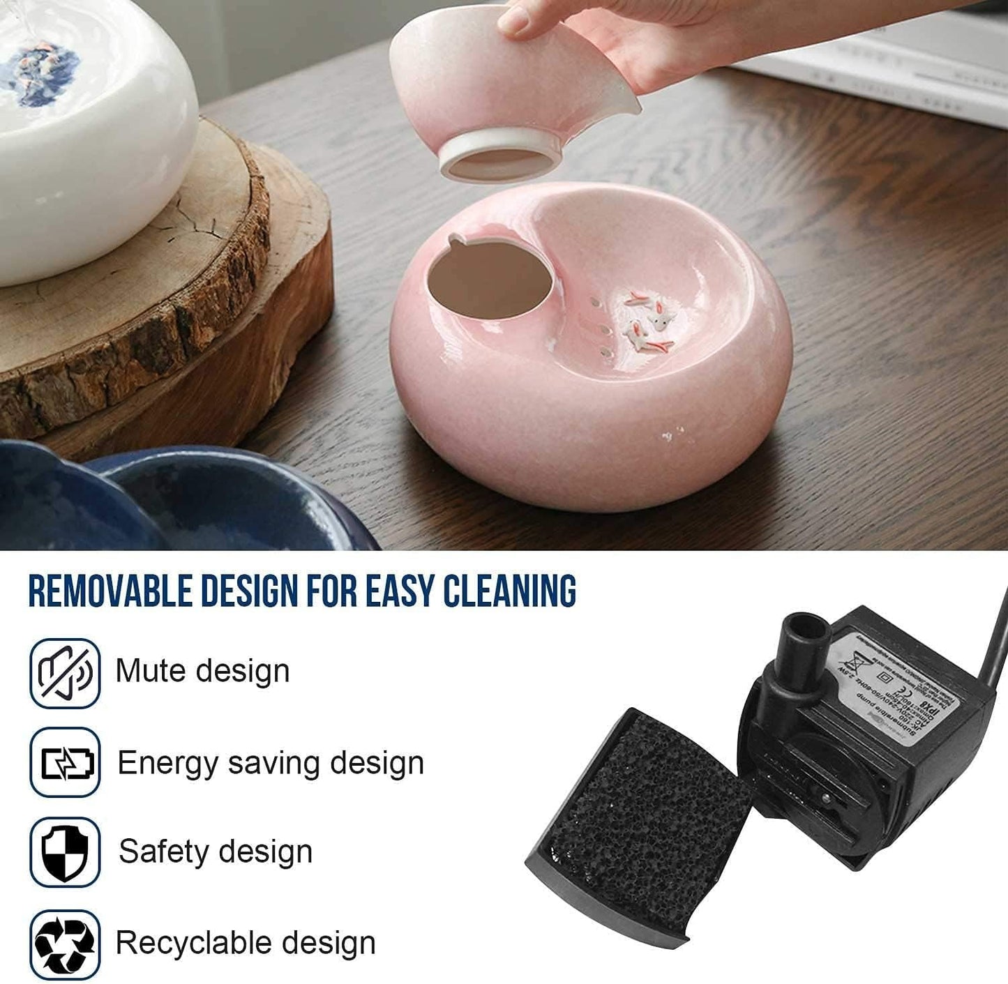 Fountain Ceramic Cat Water Fountain, 1.5 Liters Pet Water Fountains for Cats and Dogs, Electric Pet Water Dispenser for Drinking with Quiet Pump Pet Supplies Pet Water Dispenser (Color : Pink)
