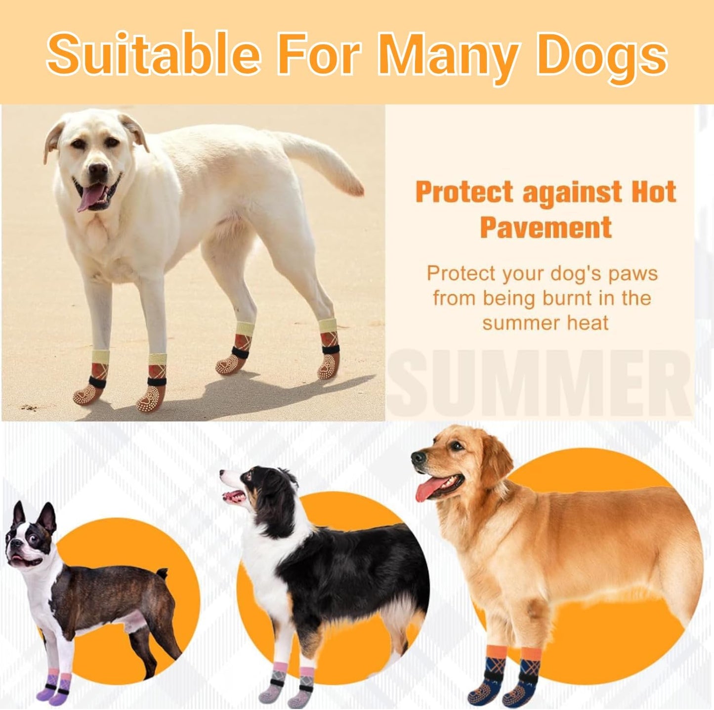 SYEIIYU 4Pcs Anti-Slip Dog Socks, Dog Shoes with Double Sides Grips for Hot/Cold Pavement,Paw Protectors for Small Medium Large Senior Dogs, Traction Control Boots for Hardwood Floors-Brown-XL