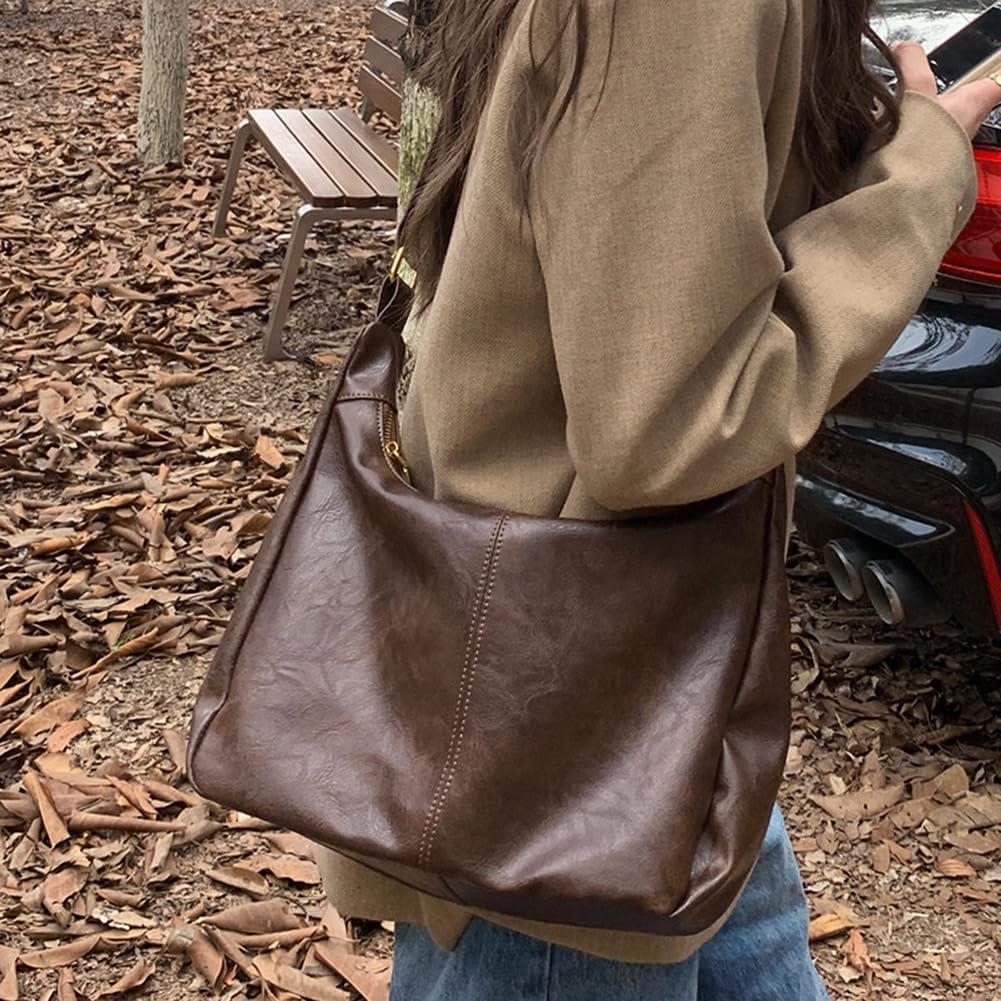 Slouchy Hobo Bags for Women Shoulder Handbag Leather Brown Purse Crossbody Handbag Daily Slouchy Tote Purses