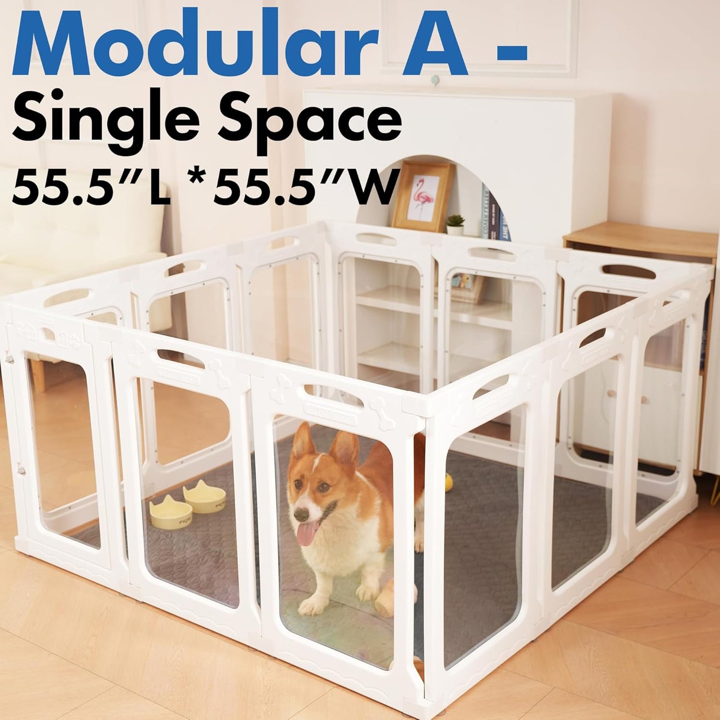 Clear Acrylic Dog Playpen with Toilet for Puppies & Small Dogs, Height 24 Inch,12 Panels, White
