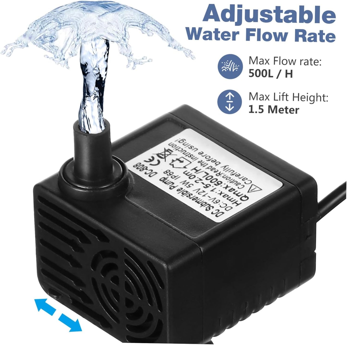 Solar Submersible Water Pump 12V Dc 5W Mini Pump with Adjustable Flow and Suction Cups for Aquarium Fish Tank Pond Fountain Hydroponics 59 Inch Cord Length