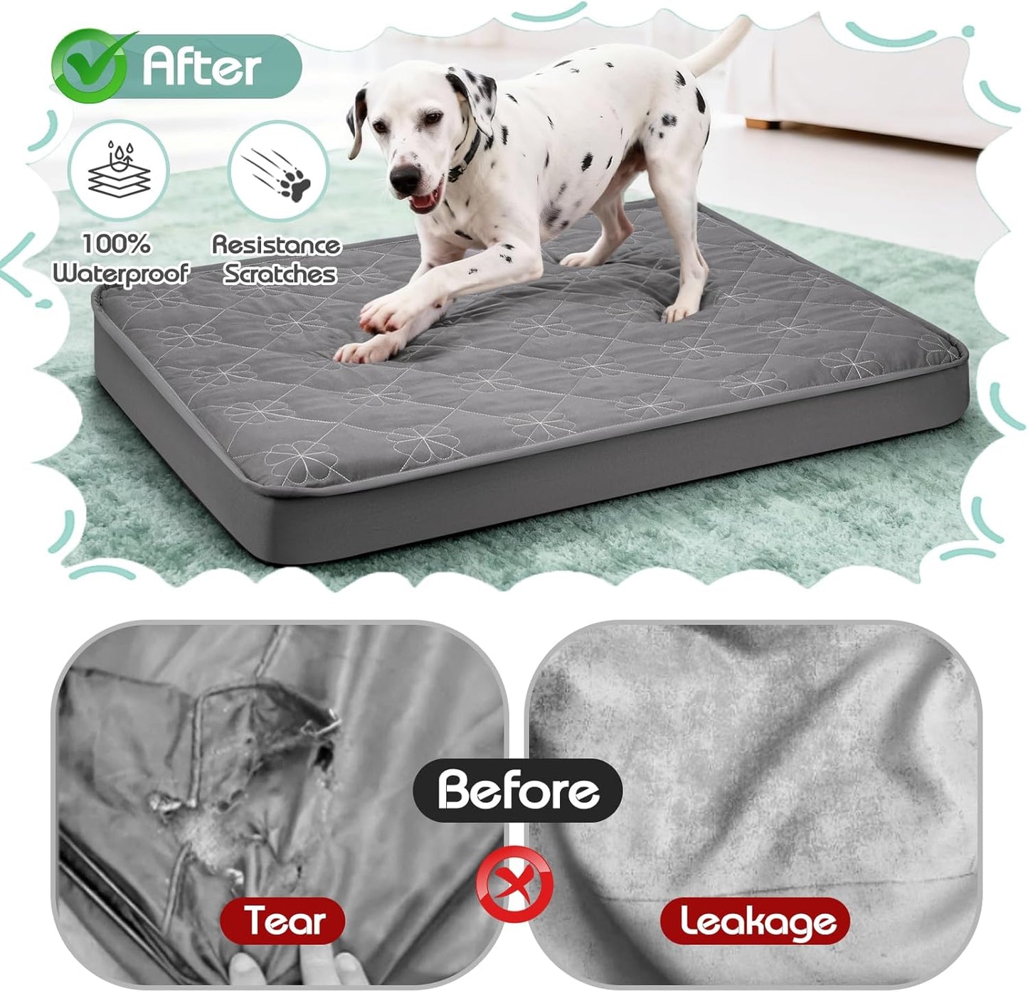 Waterproof Dog Bed Cover Replacement Washable 2 Pack, Soft & Noiseless Quilted Fitted Sheet with Elastic Band, Easy to Clean Dog Bed Sheets Pet Bed Liner for Dog/Cat - 36x27 Inch, Grey, Cover Only