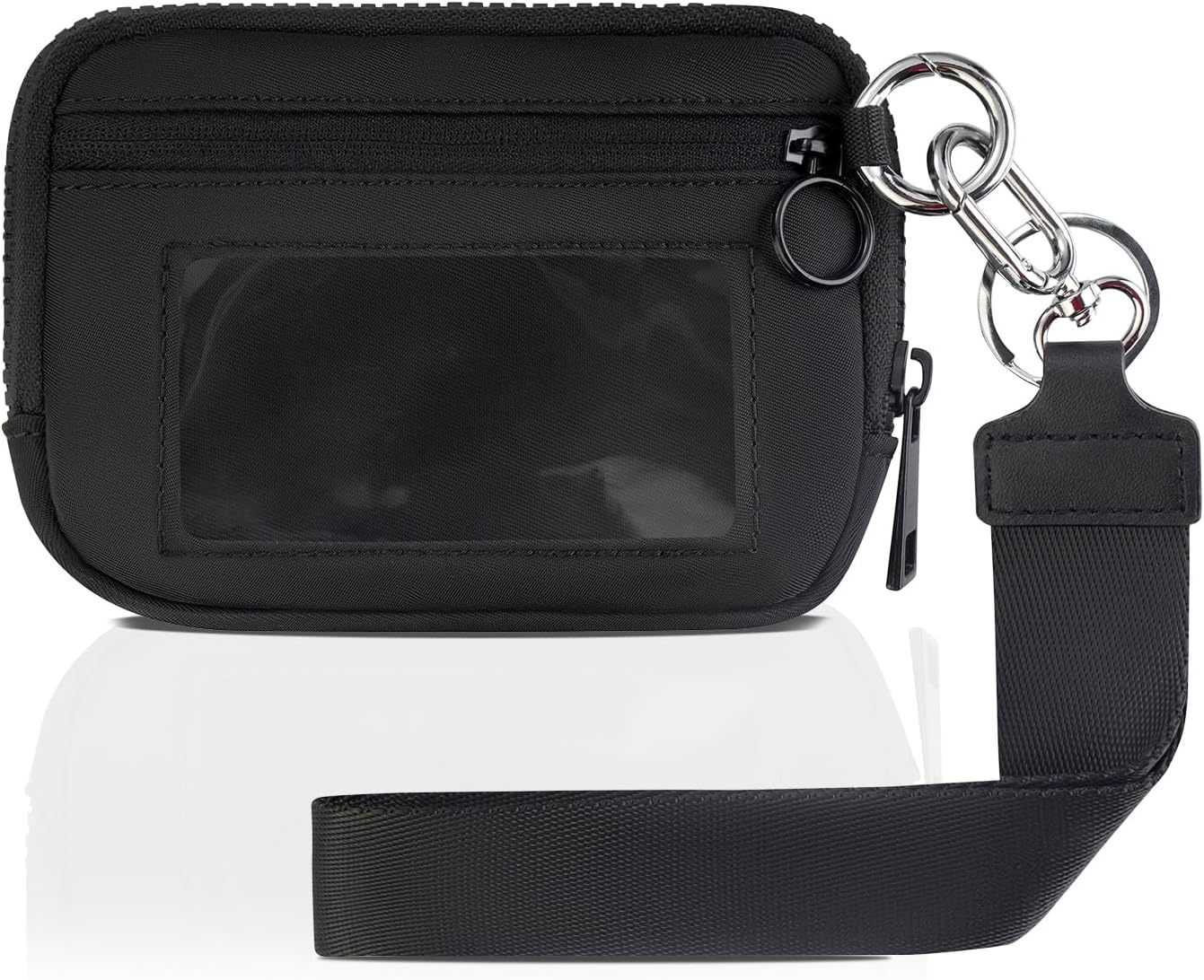 KeyChain Wallet Wristlet Wallets For Women Iris Wallet Zip Card Case with ID Window (black)