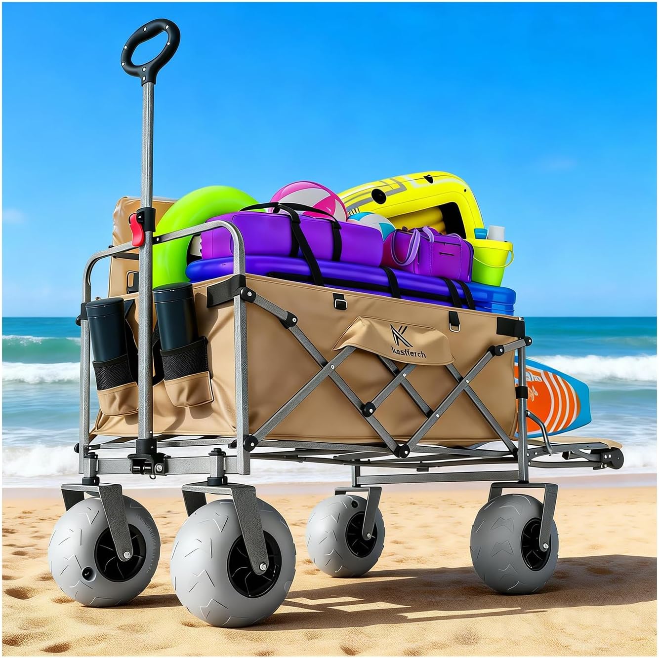 Beach Wagon with Big Wheels for Sand – 10" Balloon Tires & 450lb Heavy Duty Foldable Cart | Removable All-Terrain Design for Camping, Garden, Beach & Groceries