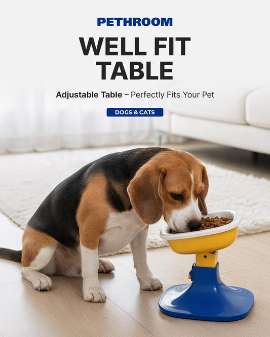 PETHROOM Well Fit Elevated Dog Bowl Stand – Adjustable Height 4.5–7.4 in with 0–22° Tilt, Stable Non-Slip Feeding Stand for Dogs & Cats, Bowl Not Included, Beige
