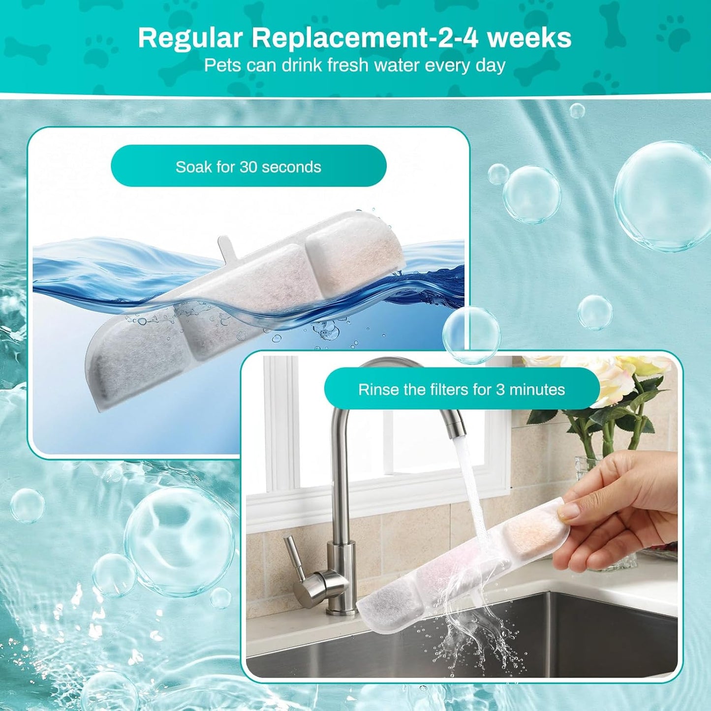 12 Packs Replacement Filters for Battery Operated Cat Water Fountain, 6 Set Pet Fountain Filter for 84oz/2.5L Wireless Cat Drinking Fountain Indoor, Stainless Steel Cordless Multi-Filtration System