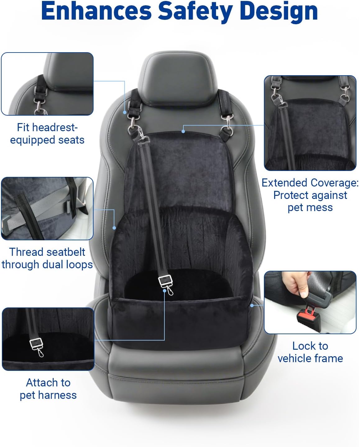 Dog Car Seat for Small Medium Dogs, Dog Booster Seat with Extendable Backrest, Pet Portable Car Seats up to 30 lbs, Washable Travel Bed with Storage Pockets and 2 Safety Leashes, Black