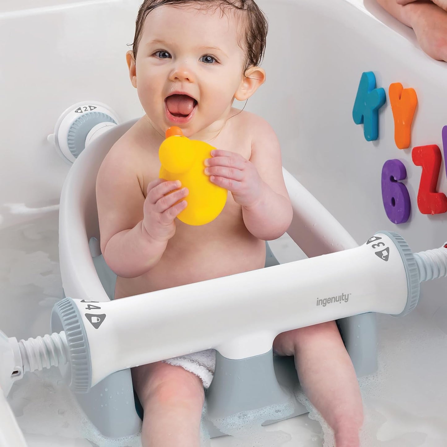 Ingenuity My Bath Seat for Sit-Up Baby Bathing, Sure & Secure Suction Cups, ASTM Safety Tested & Approved, Backrest for Assisted Sitting, Easy Setup & Storage, Gray