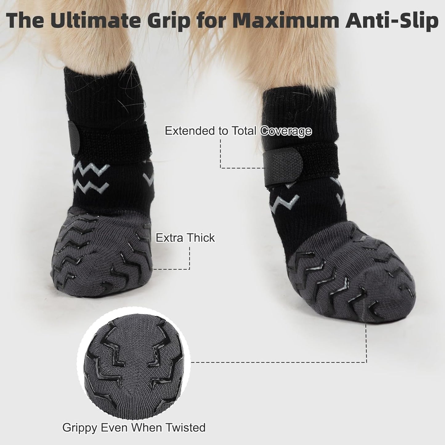 Dog Socks Shoes to Prevent Licking Paws for Hardwood Floors, Pet Booties for Hot Pavement with Grip Traction Control, Winter Boots & Paw Protectors for Small Medium Large Senior Dogs,Black M