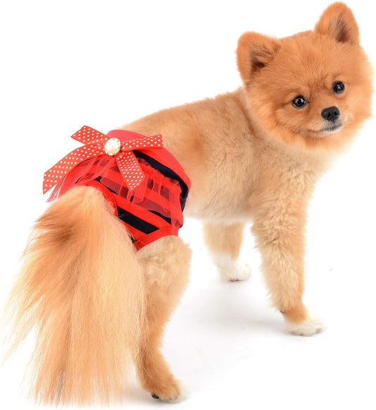 SELMAI Adorable Dog Physiological Shorts Diaper for Dogs Female in Heat Reusable Washable Doggy Kitten Underwear Pants for Small Medium Puppy Cat Girl Doggie Menstrual Nappies All Seasons Red XL