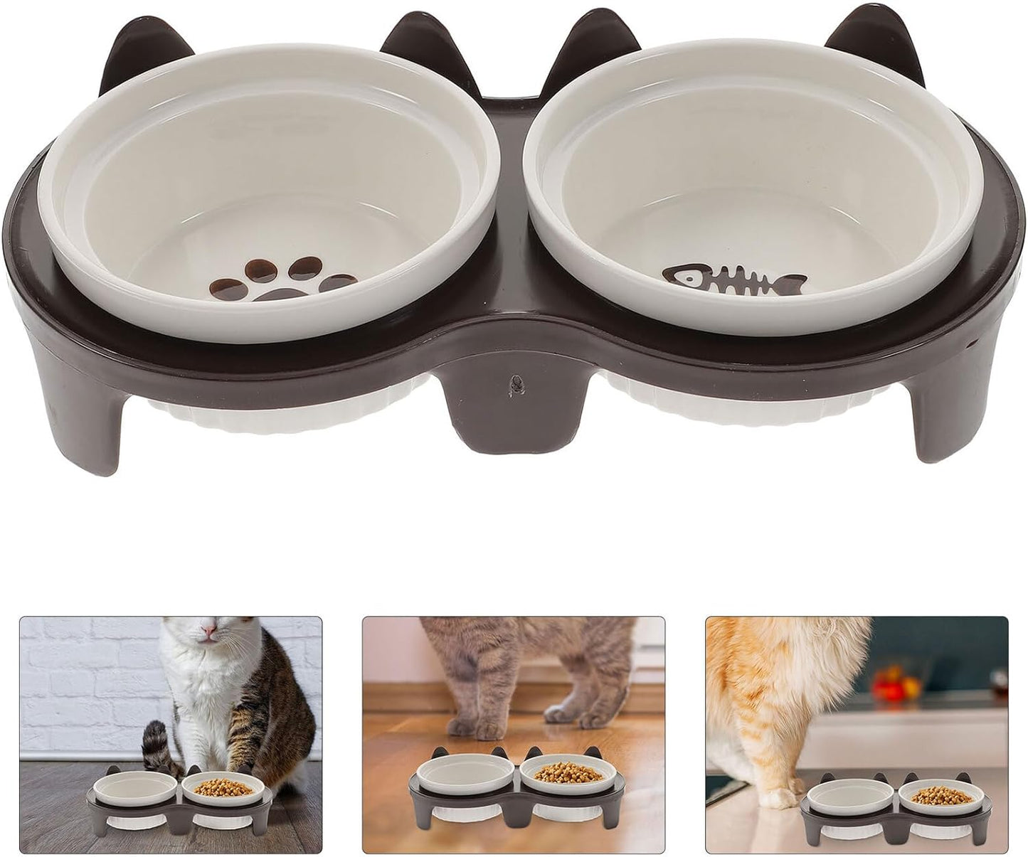PRETYZOOM Ceramic Elevated Cat Feeding Bowl Set Thick Brown Bowls Sturdy Stand Indoor Cats Kittens