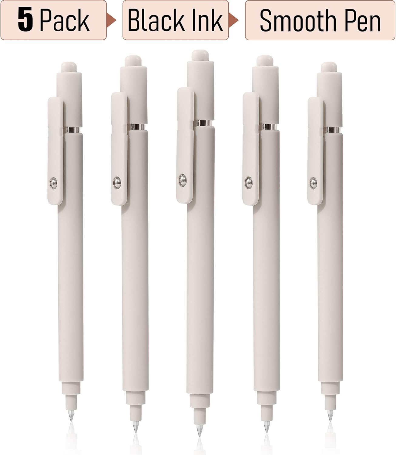 RIANCY Aesthetic Pens Beige Pens 5Pcs 0.5mm Quick Dry Black Ink Gel Pens Fine Point Smooth Writing Cute Pen Japanese Stationary Home Work Essentials Nurse School Gifts Office Supplies