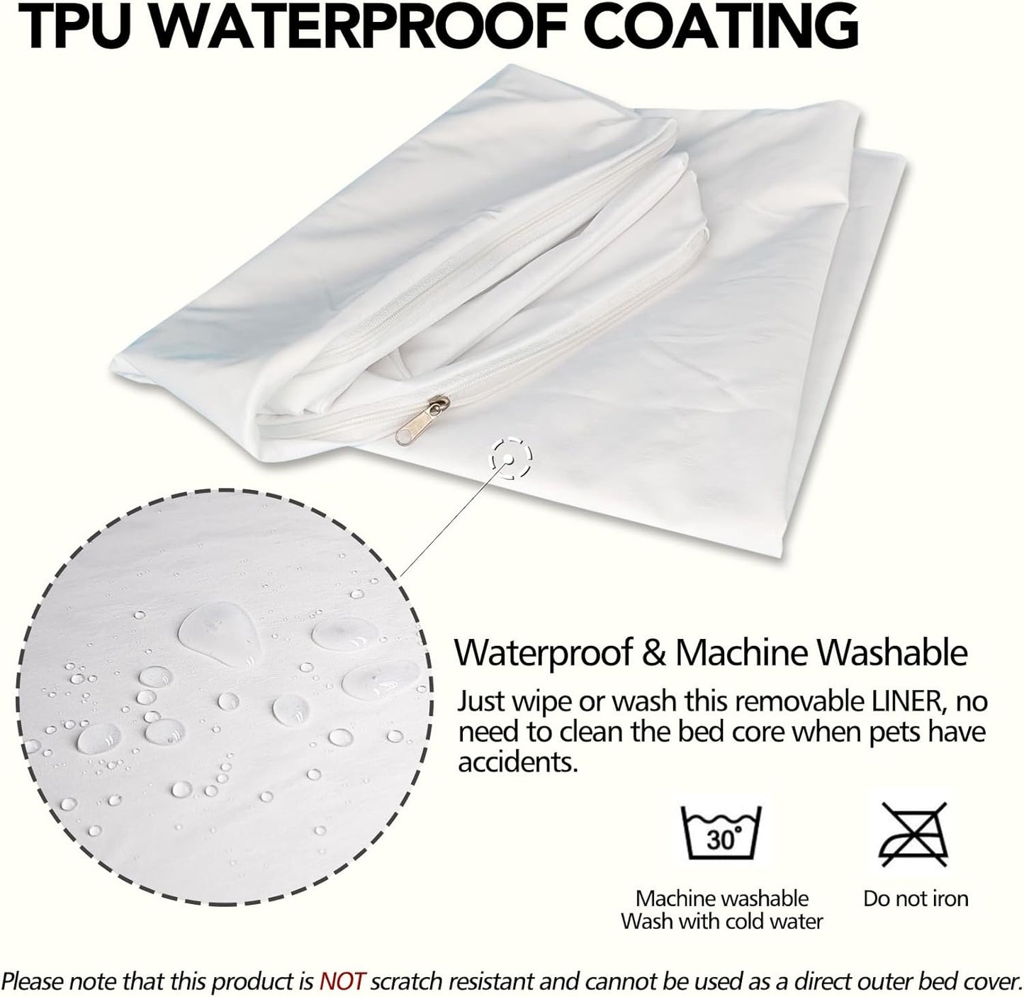 Waterproof Dog Bed Liner, Washable Replacement Cover Reusable Pet Pee Water Resistant Proof with Zipper, Liner Only 44x32 inch