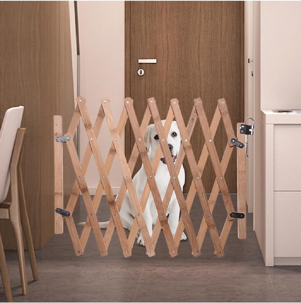 Wooden Pet Gate for Dogs 18.6 Inch Tall Retractable Dog Gate for The House Doorway Stairs Width 43 Inch