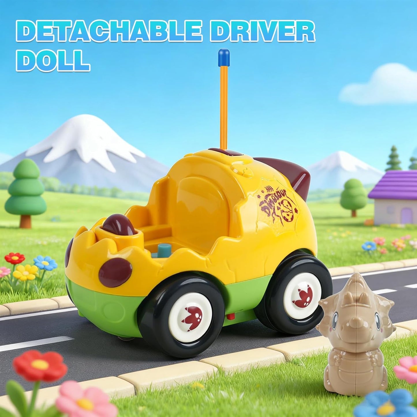 Remote Control Dinosaur Car Toy for Toddlers - Birthday Gift for Boys Ages 18+ Months, 2 3 4 5 Year Old - RC Dino Vehicle with Lights and Music, Easy Control Toy for Kids