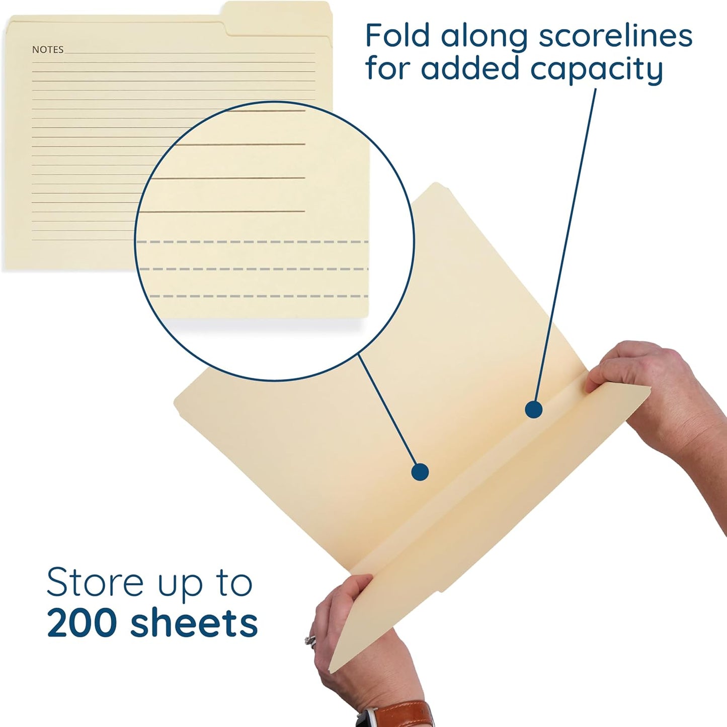 25 Blue Summit Supplies Manilla Folders, 8.5" x 11", Letter Size, 1/3 Cut Tab, with Notes, Great for Organizing and Easy File Storage, 25 Pack
