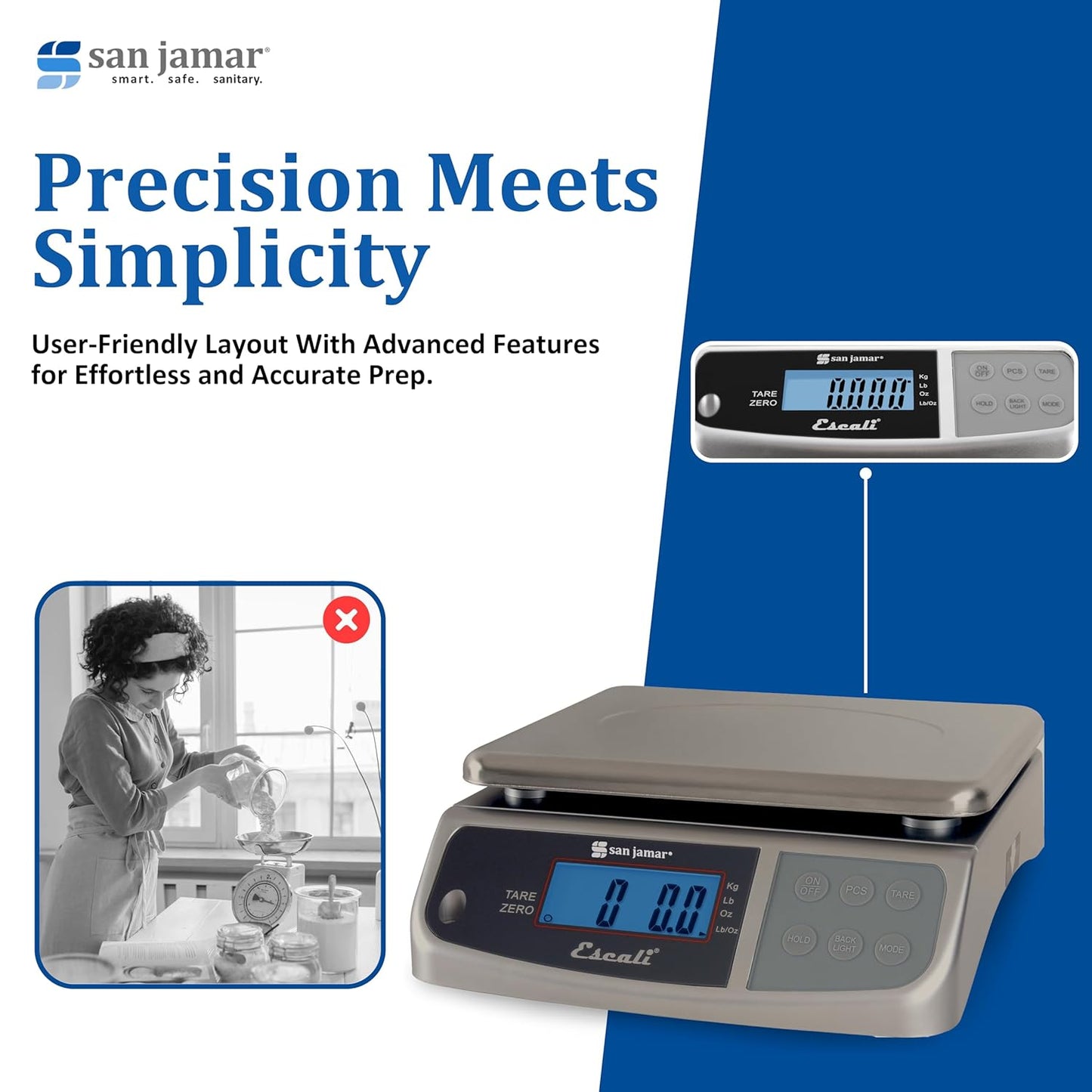 San Jamar Digital Food Scale, Battery Operated with 66 Pound Capacity for Cooking, Baking, Meal Prep, Diet Tracking, Stainless Steel, 6.82 Pounds, Silver