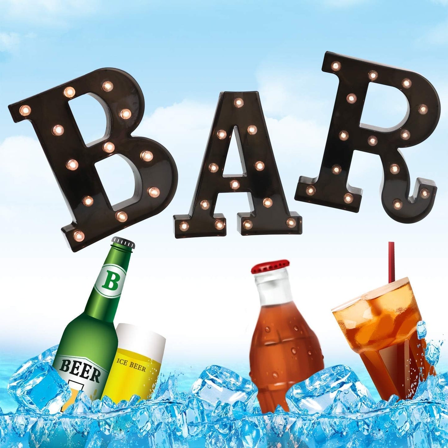 BAR - Illuminated LED Marquee Word Sign - Pre-Lit Pub Bar Sign - Battery Operated (23.03-in x 8.66-in) (Black)
