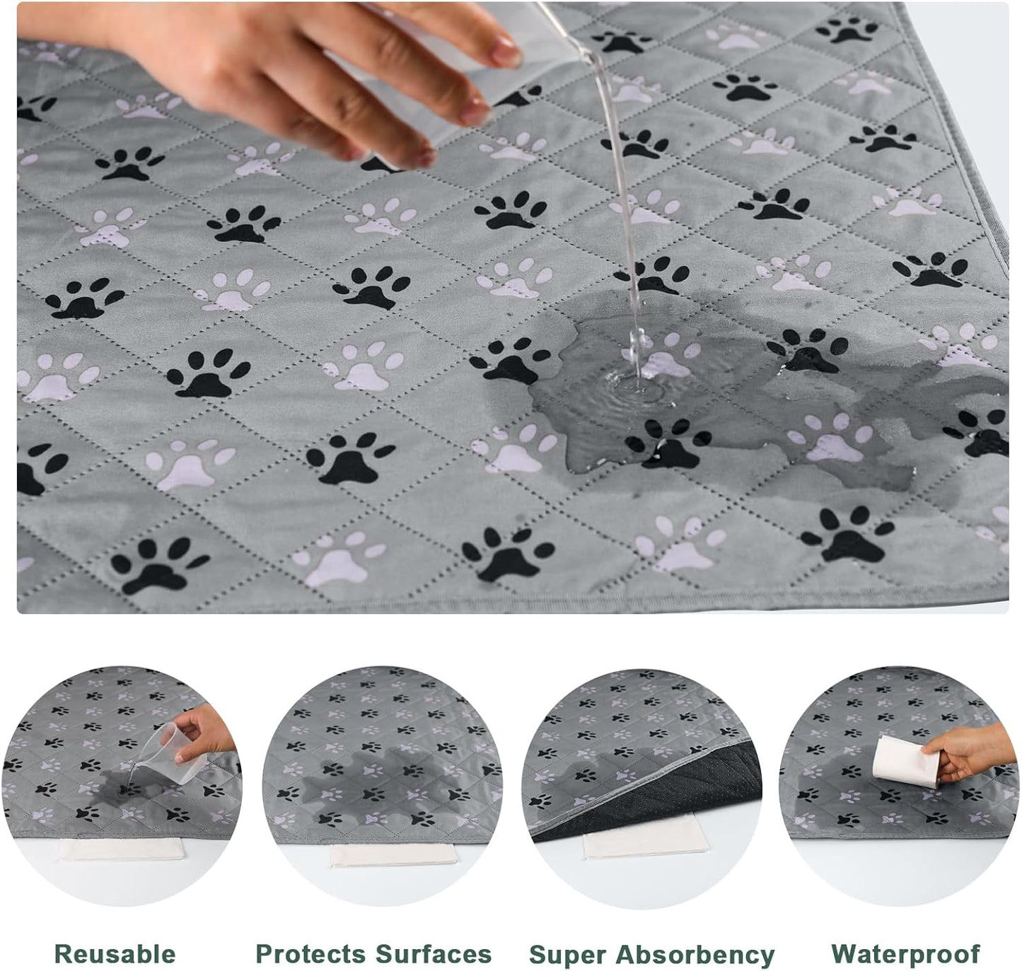 JERIA 2 Pack 72"x 72" Waterproof Non Slip Wee Wee pad，Reusable Washable Pee Pads for Dogs，Absorbent and Leakproof Training Mats for Potty, Bed, Sofa, Potty Training