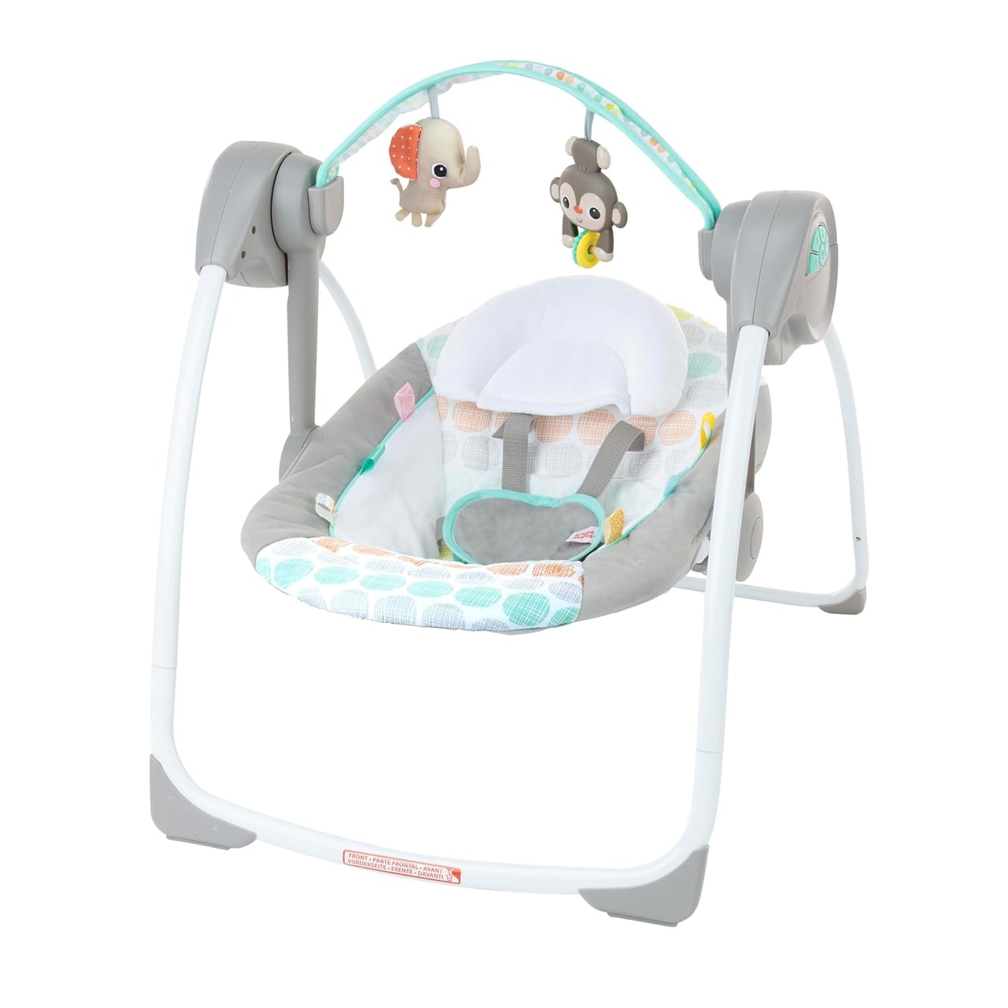 Bright Starts Portable Automatic 6-Speed Baby Swing with Adaptable Speed, Taggies, Music, Removable-Toy-Bar, 0-9 Months 6-20 lbs (Whimsical Wild)