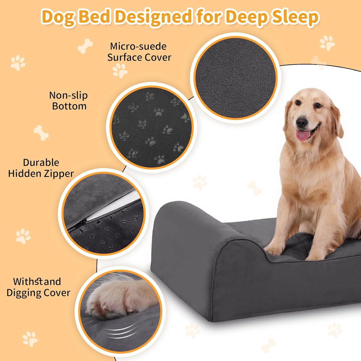 Orthopedic Dog Beds for Large Dogs, 7" Memory Foam Dog Beds with Waterproof Liner, Durable Microsuede Cover, Removable and Washable, Nonskid Bottom, 52"x36"x7" XL Grey
