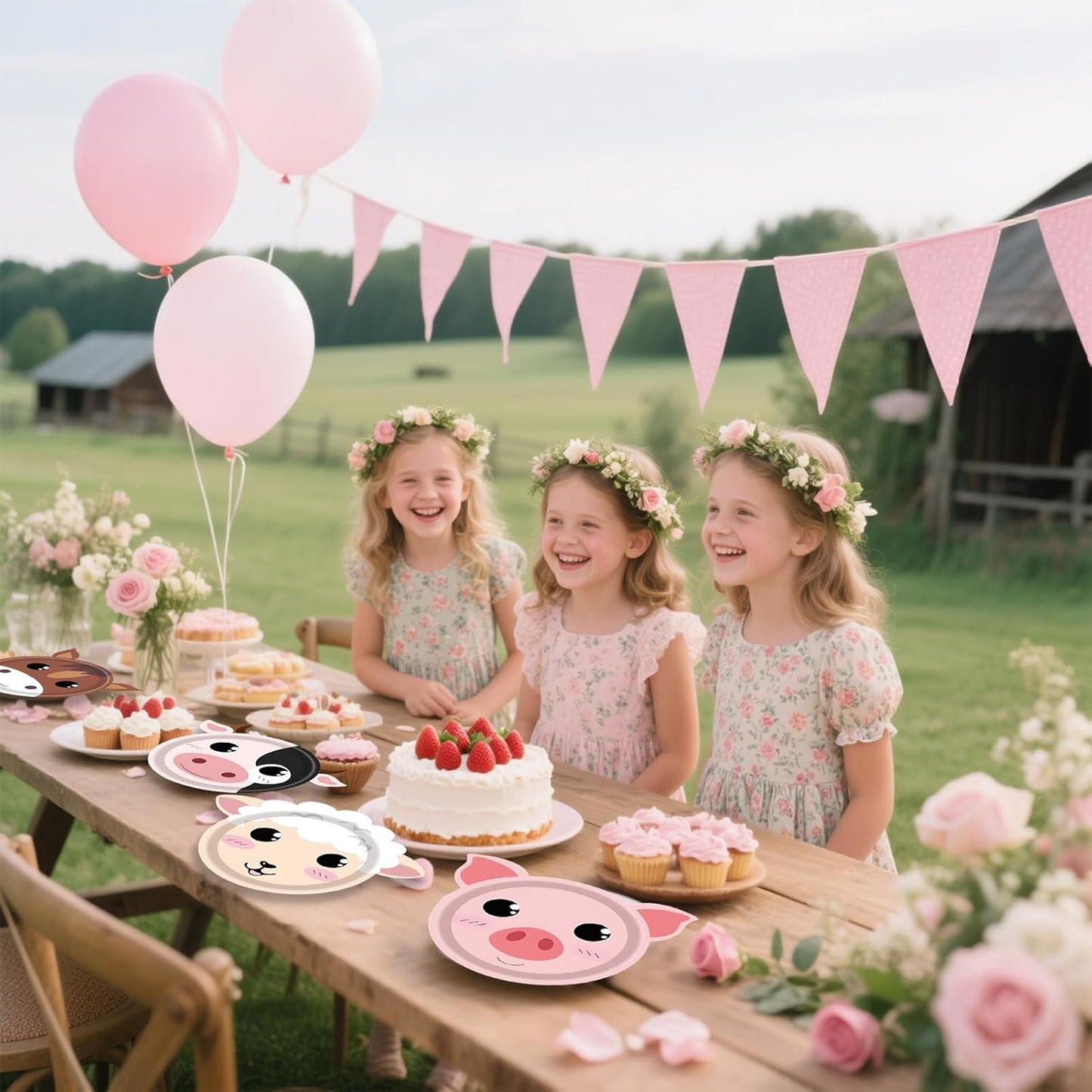 48Pcs Farm Animal Birthday Party Paper Plates Farm Birthday Decorations Chicken Pig Cow Sheep Horse Disposable Plates for Kids Baby Shower Animals Party Supplies