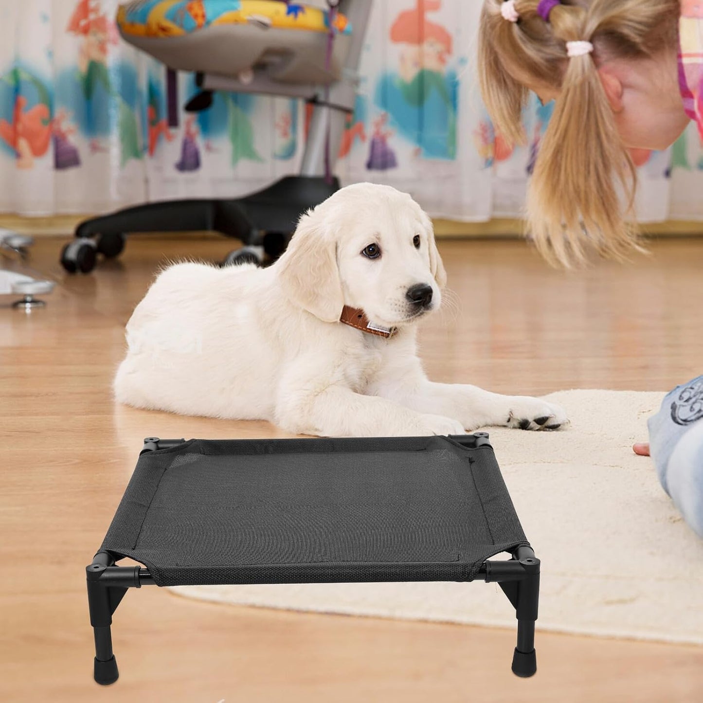 FAVOMOTO Elevated Dog Bed Small 50x50x12cm Breathable Mesh Cooling Pet Bed Removable Washable Outdoor Cot for Small Dogs to 15lbs Camping