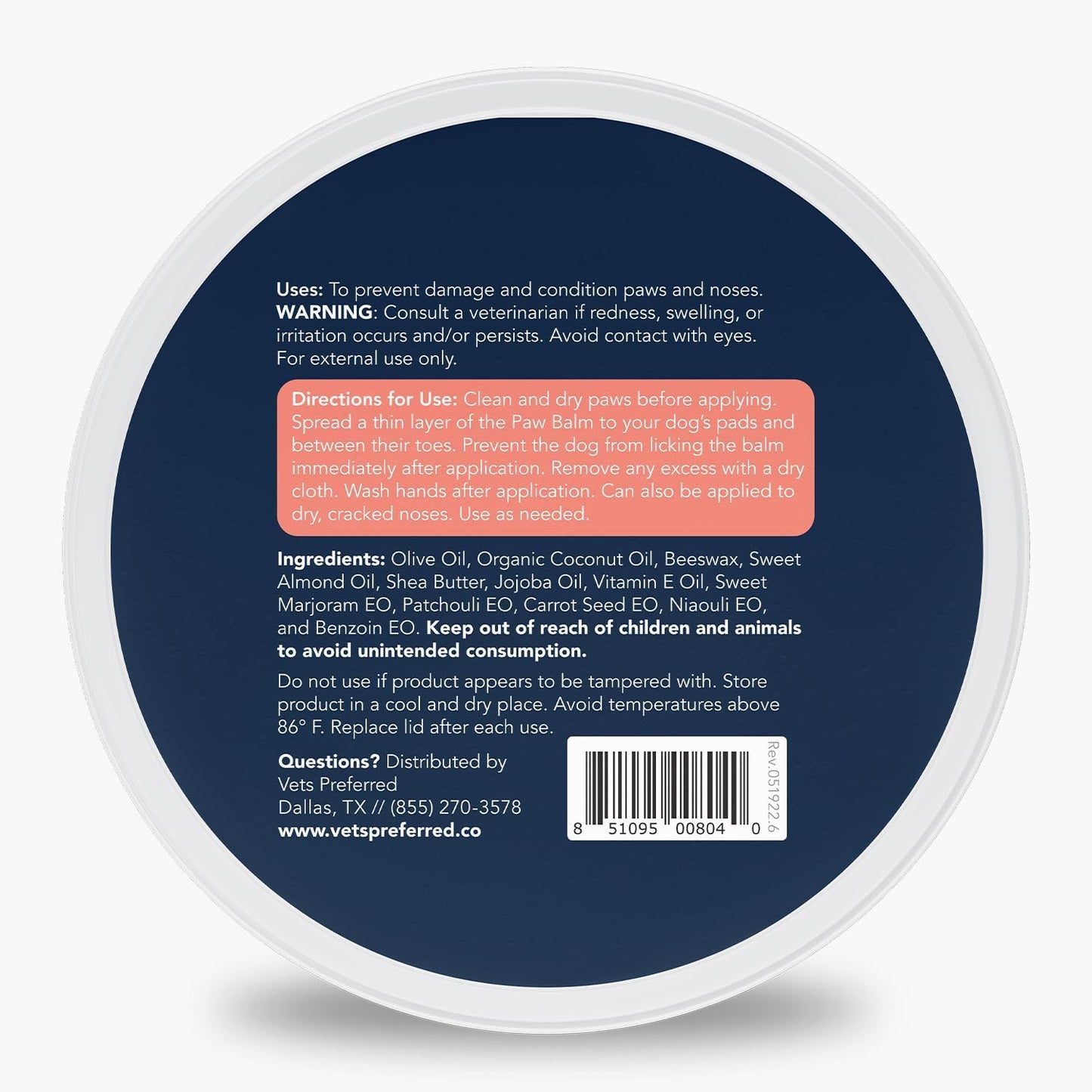 Vets Preferred Paw Balm Pad Protector for Dogs – Dog Paw Balm Soother – Heals, Repairs and Moisturizes Dry Noses and Paws – Ideal for Extreme Weather Season Conditions - 2 Oz