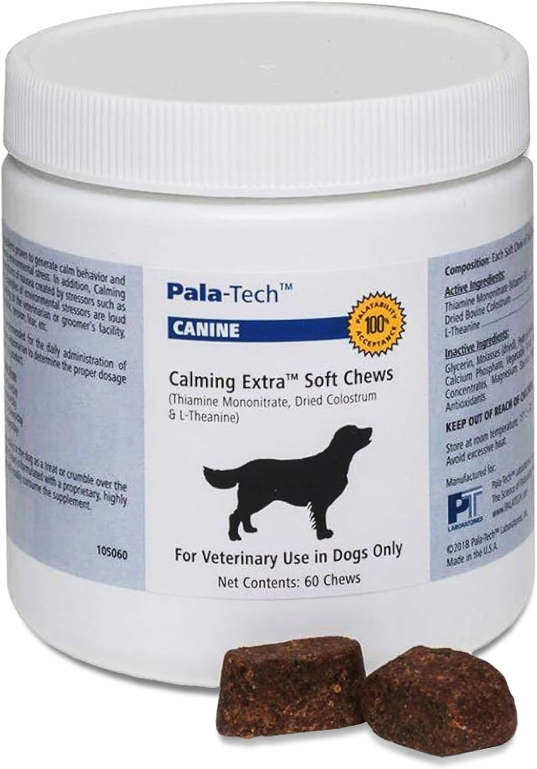 Pala-Tech Calming Chews for Dogs - Dog Calming Treat for Stress & Relaxation - Anxiety Relief Treats - Fast Acting & Long-Lasting - 60 Ct