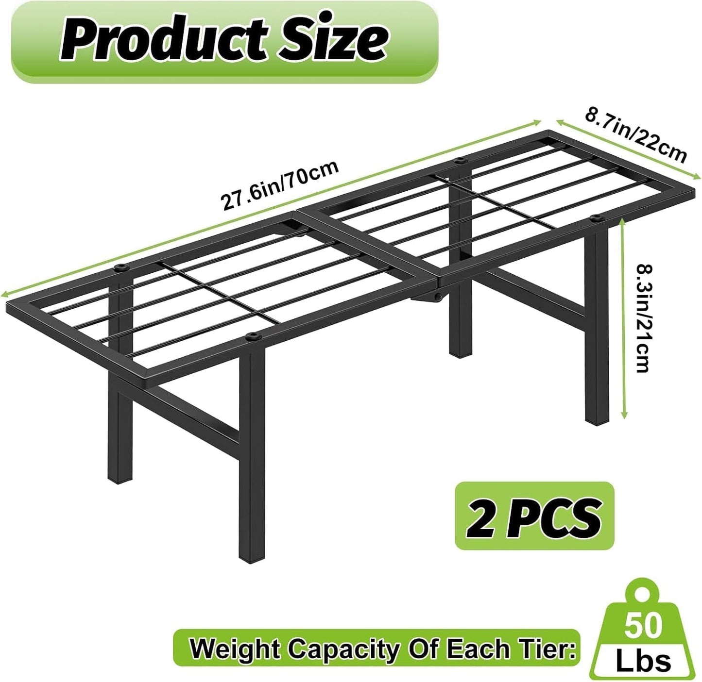 2 Pack 1 Tier Plant Stand Indoor Outdoor- Foldable Metal Plant Shelf, 8.7" Narrow Space-Saving Design for Multiple Plants, Modern Flower Pot Holder Display for Garden Patio Balcony, Black