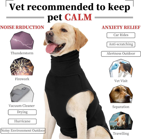ROZKITCH Dog Anxiety Relief Jacket, Turtleneck Calming Vest for Indoor & Outdoor Use, Breathable Dog Shirt for Separation & Noise Anxiety Black L