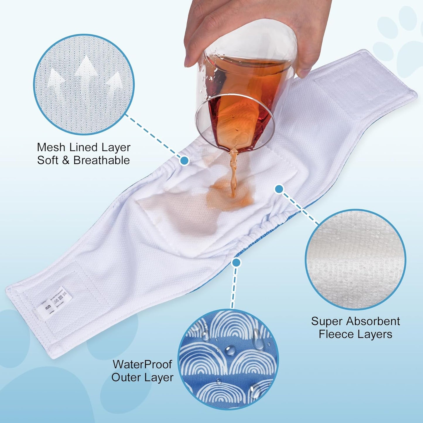 Reusable Dog Belly Bands for Male Dogs Diapers,5 Pack Premium Washable Dog Diapers Male Doggie Nappies Wrap,L