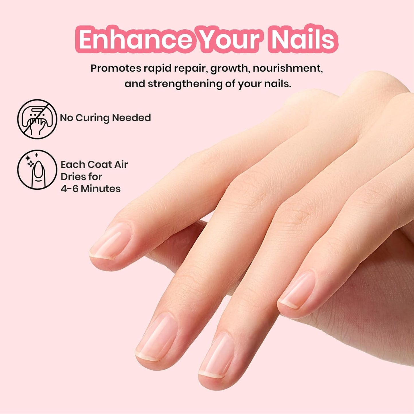 Beetles Nail Strengthener, Air Dry Pink Neutral Nail Polish Strengthener and Growth Nail Growth Treatment Nail Strengthener for Thin Nails and Growth