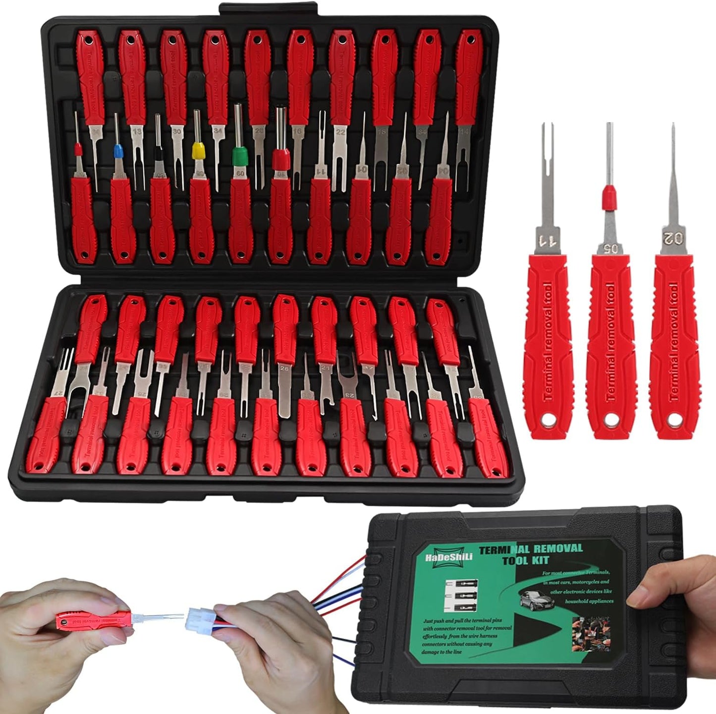 Terminal Removal Tool Kit - 41pcs Electrical Pin Removal Tools Automotive Depinning Tool Kit with Blow-Molded Case for Most Connector, Red