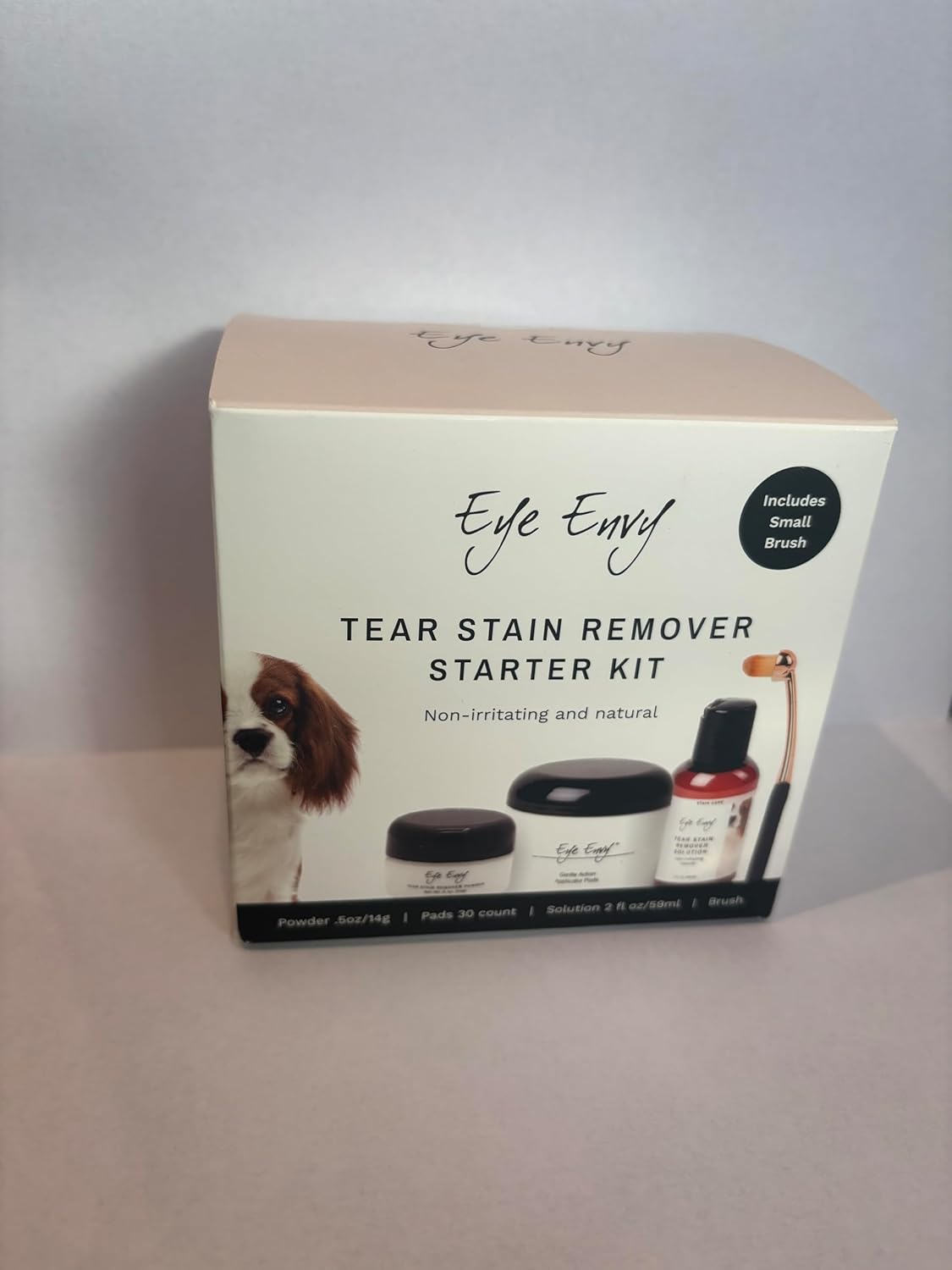Eye Envy Dog Tear Stain Remover Starter Kit with ProPowder Brush | Stain Solution, Applicator Pads, Stain Powder and Small Applicator Brush | Lasts 30-45 Days