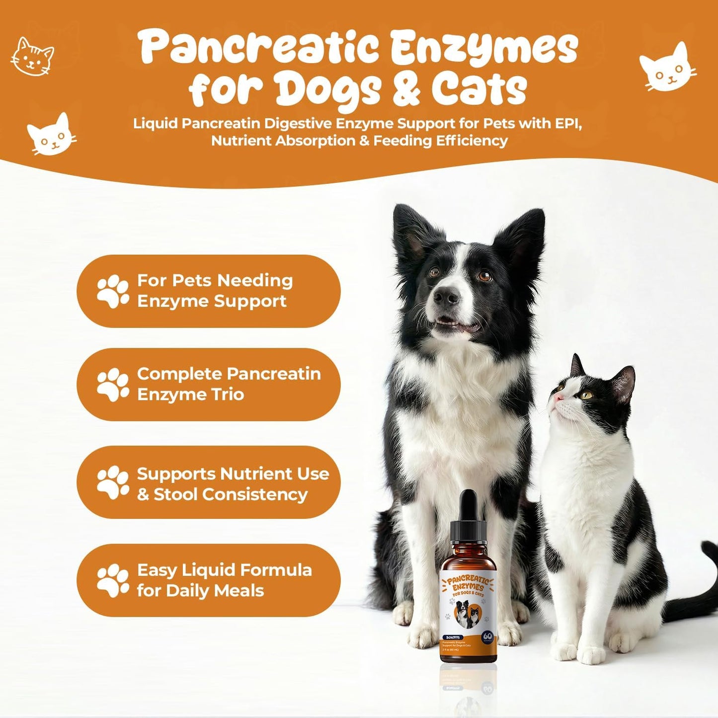 Pancreatic Enzymes for Dogs Drops – Liquid Pancreatin Digestive Enzyme Support for Pets with EPI, Supports Digestion, Weight Maintenance & Stool Consistency – 2 fl oz (60 mL)