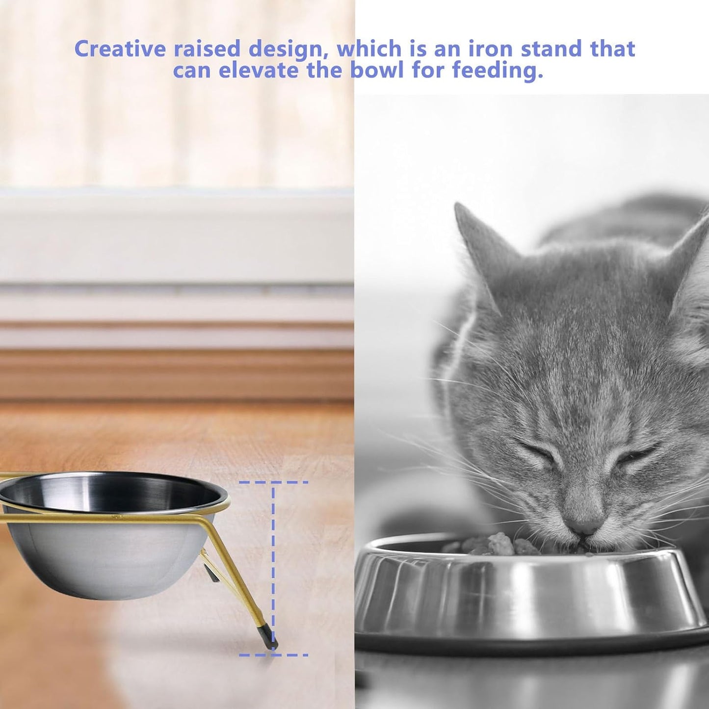 Milisten Elevated Cat Bowl Stand with Dual Non-Slip Iron Rack, Raised Kitten Feeding Station for Spine Protection, Pet Feeder Bracket Suitable for Indoor Cats