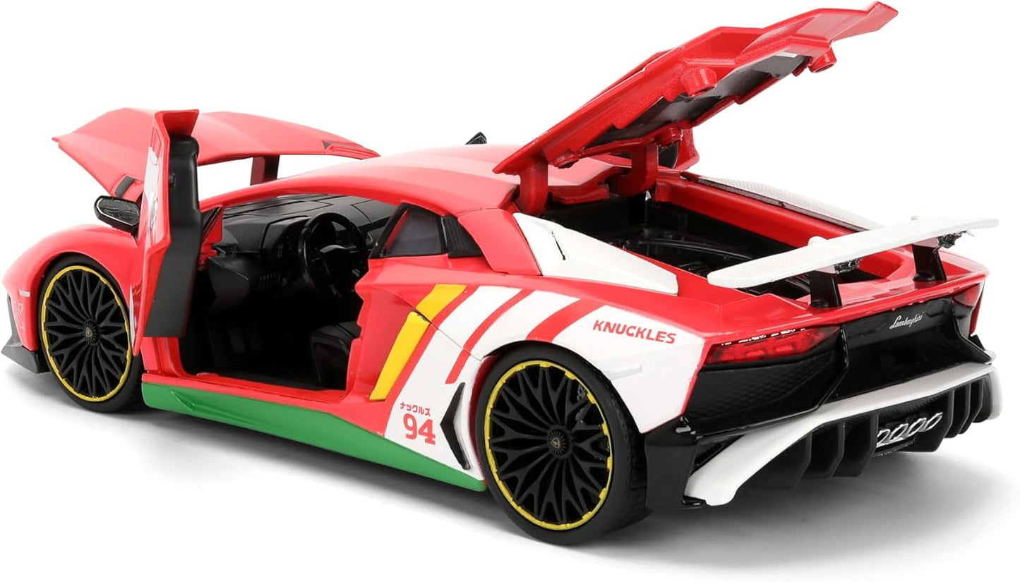 Jada Sonic Knuckles with Lamborghini Aventador SV – Hollywood Rides Die-Cast Vehicle & Knuckles Figure Toys – Opening Doors & Hood – Ages 8+