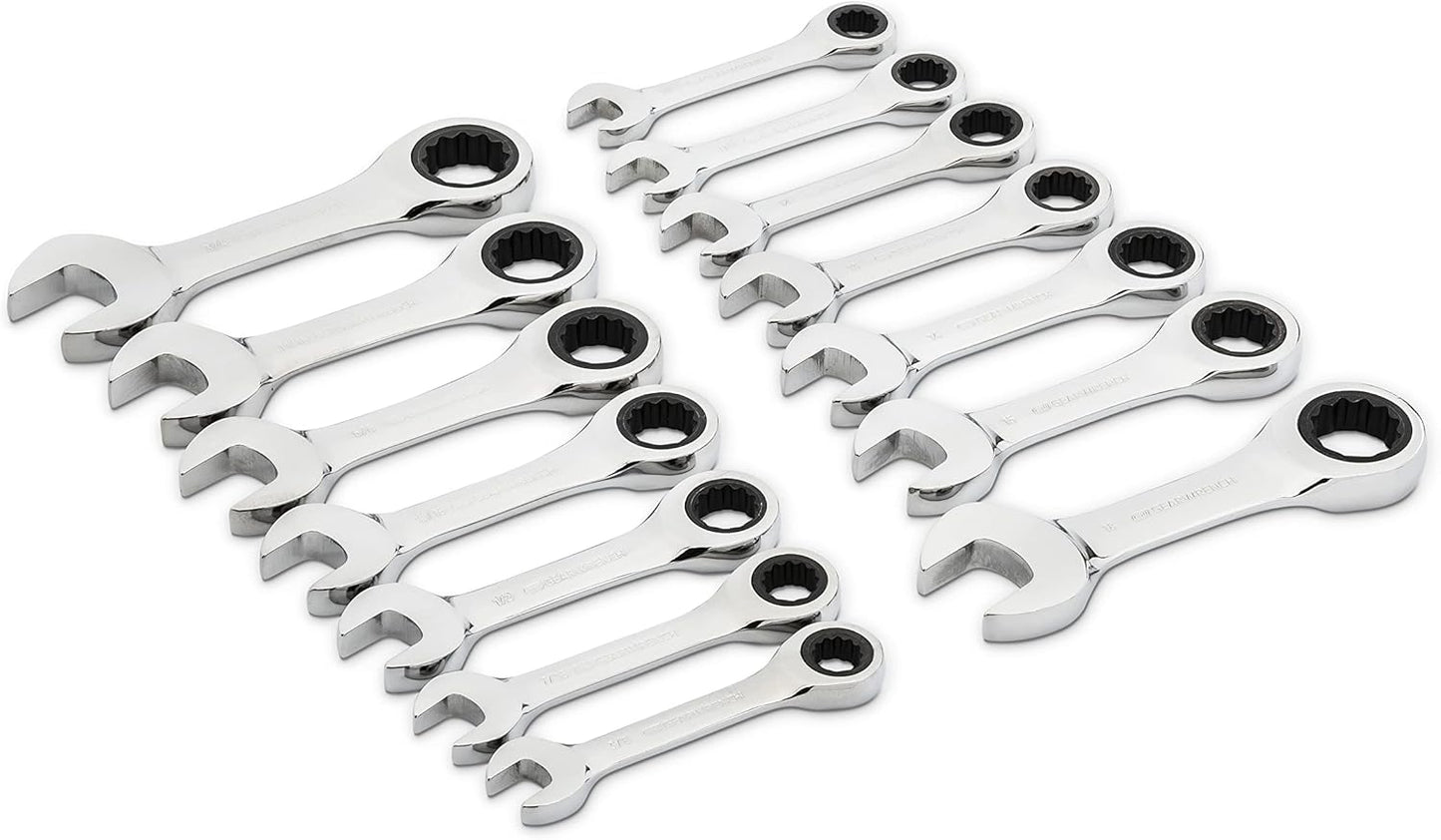 GEARWRENCH 14 Pc. 12 Point Stubby Ratcheting SAE/Metric Combination Wrench Set - 85206