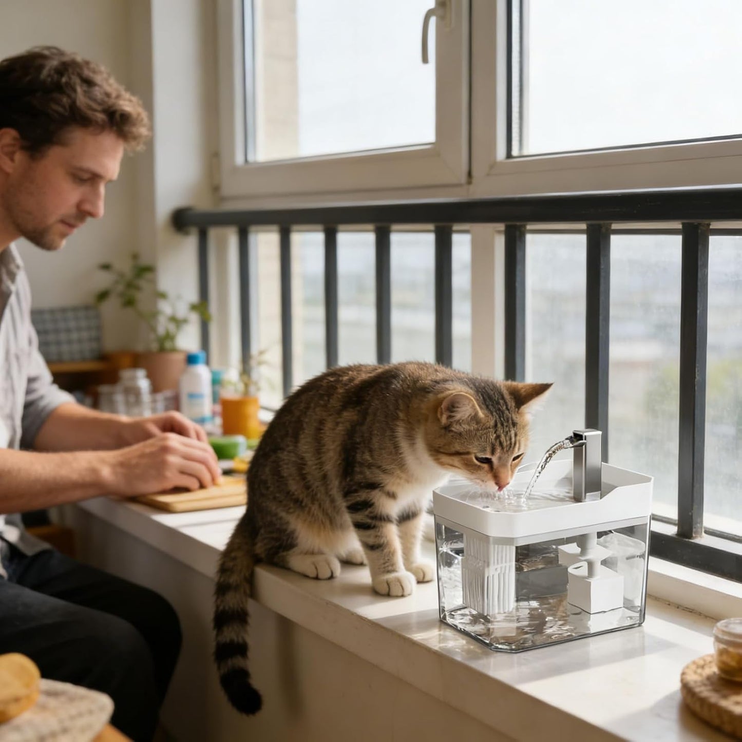 Cat Water Fountain, Automatic Indoor Feeder, Waterer with Intelligent Design, Tool with Sturdy Build, Pet Supply, 1.5L Fountain for Home Dorm Office Apartment Bedroom Living Room Easy Clean Dynamic