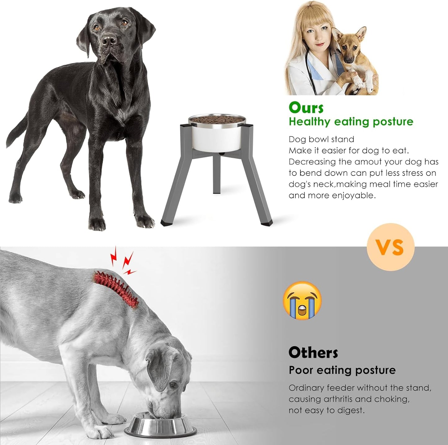 Dog Bowl Stand, Adjustable Width for 7-10.6'' Bowls, Raised Dog Food & Water Bowls, 11'' Tall, Grey (Bowl Not Included)