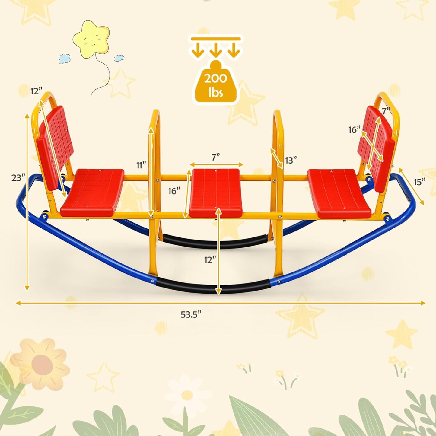 Costzon Teeter Totter Seesaw for Kids Outdoor, 2 in 1 Metal Rocking Seesaw for Toddlers with Easy-Grip Handles, Indoor Outdoor Rocker Toy Gifts for Ages 2-5, 1-3 Person Home Preschool Backyard See Saw