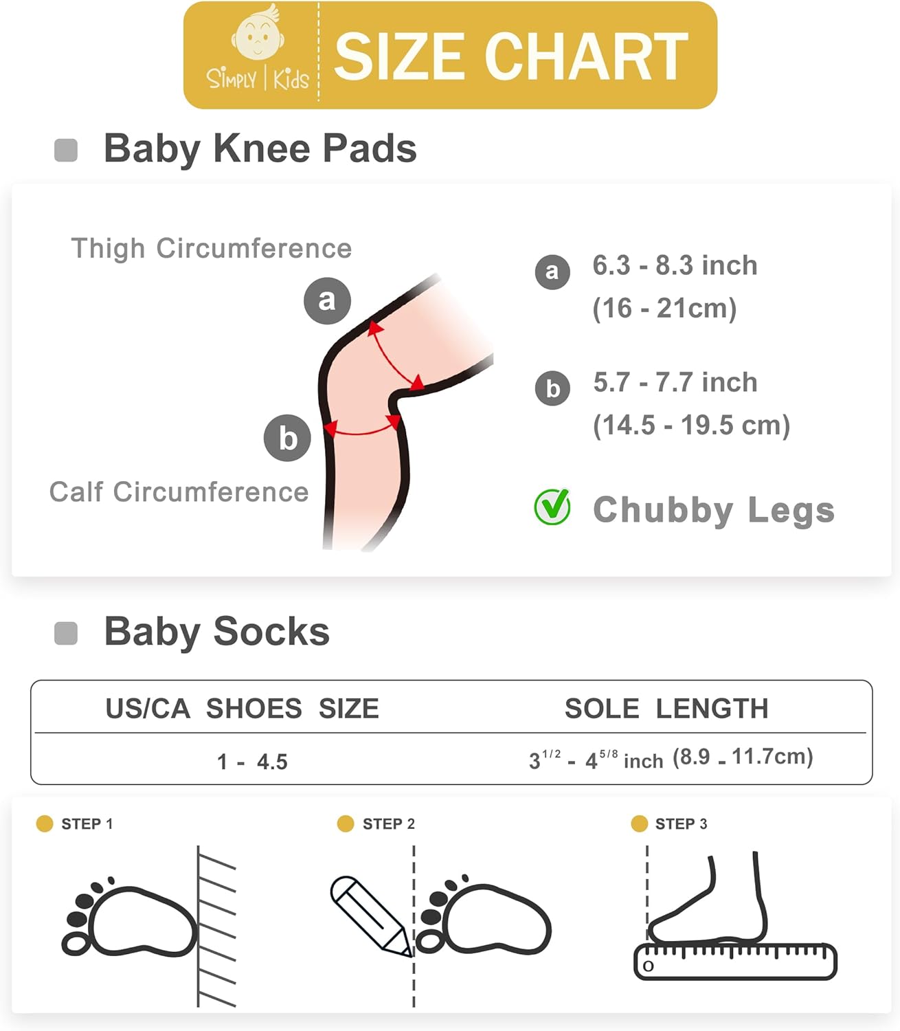Simply Kids Anti-Slip Baby Knee Pads and Socks Set for Crawling and Walking (6 Pairs, 6-18 Months) Infant Toddler Boy Girl